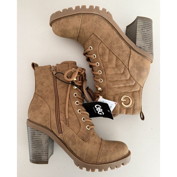 GBG Los Angeles Jalia Ankle Boots Women Size 7 Natural Brown Lace Up Block Heels - Picture 5 of 10